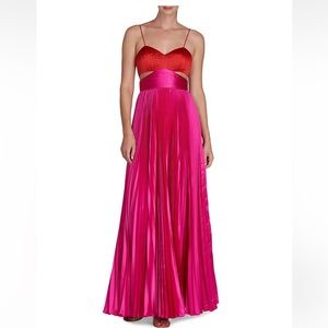 AMUR Elodie Satin Colorblock Pleated Gown